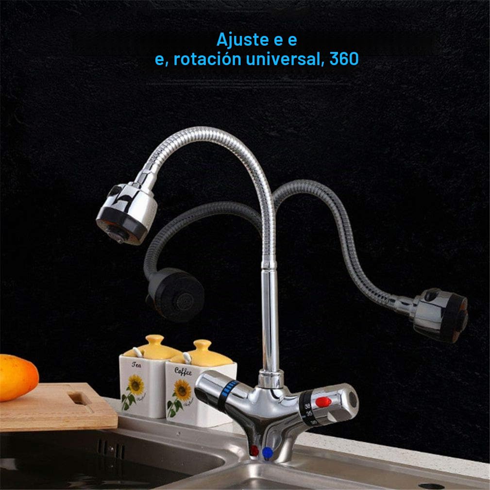 Grifo De Cocina Termostático Giratorio De 360 ​​Grados Grifo De Latón Macizo Ajustable Mezclador De Temperatura Constante Grifo Monomando Grifo Monomando De Cromo Grifo Con Aireador