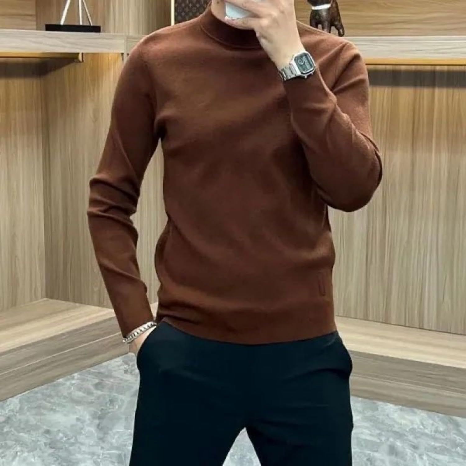 Long-Sleeved Bottoming Shirt, Thick Inner Layer, Warm Autumn and Winter Men's Slim Sweatshirt