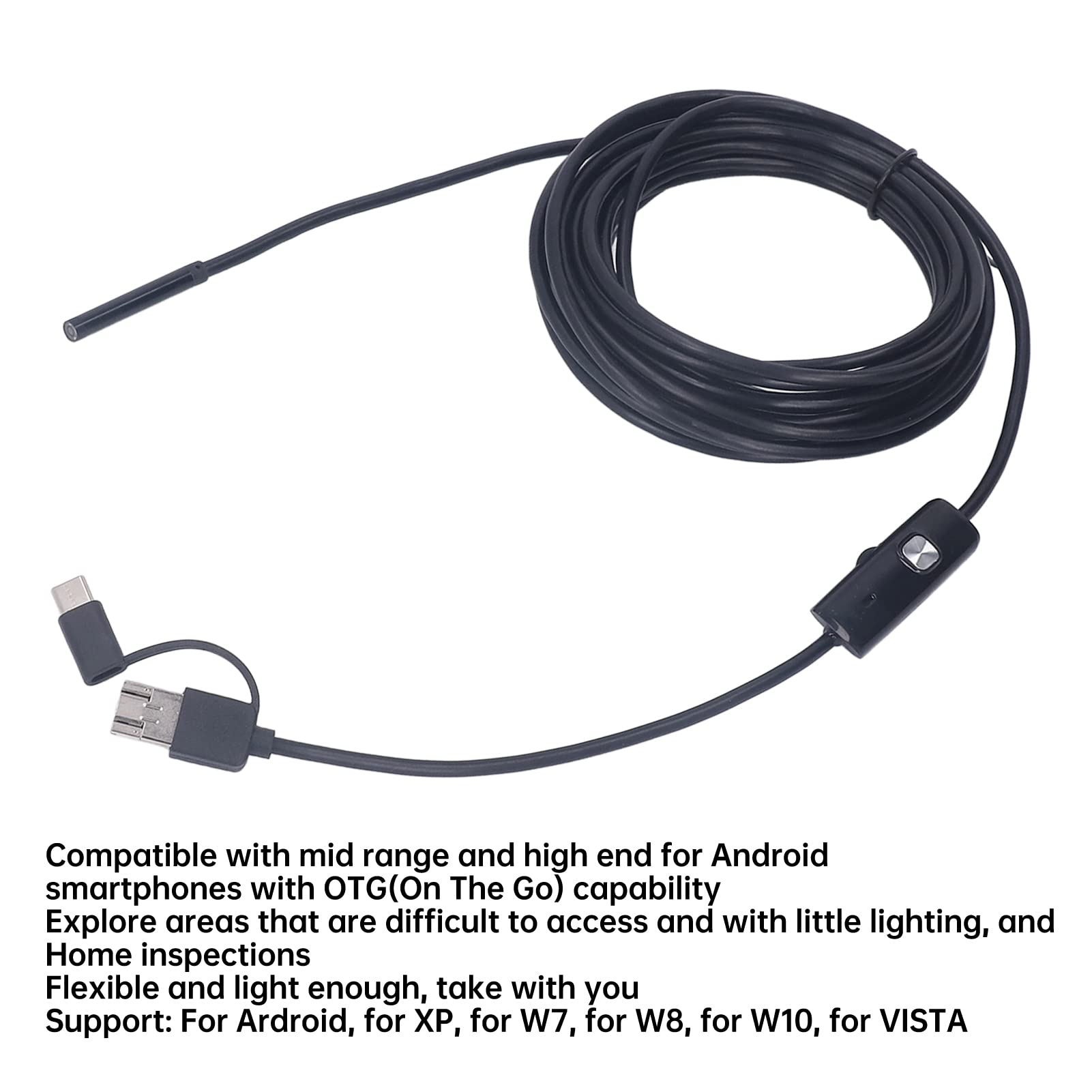 3 in 1 Endoscope with LED Light, Water USB Type C Inspection Camera for, 5.5mm Lens, IP67, 16.4ft, 640x480P, 30FPS, AVI, JPFG Support: for, XP, W7, W8, W10, Vista