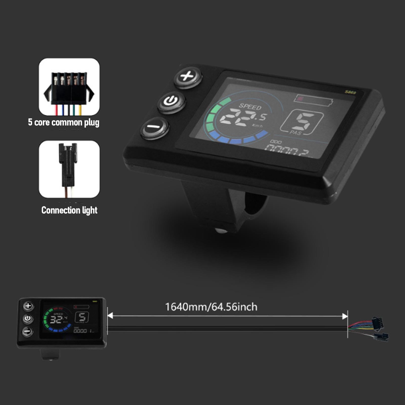 BuyWeek Kit de Controlador de Scooter Eléctrico Controlador de Onda Sinusoidal, 36V 48V 17A 3 Modo con S869 LCD Display y 130X Acelerador de Pulgar