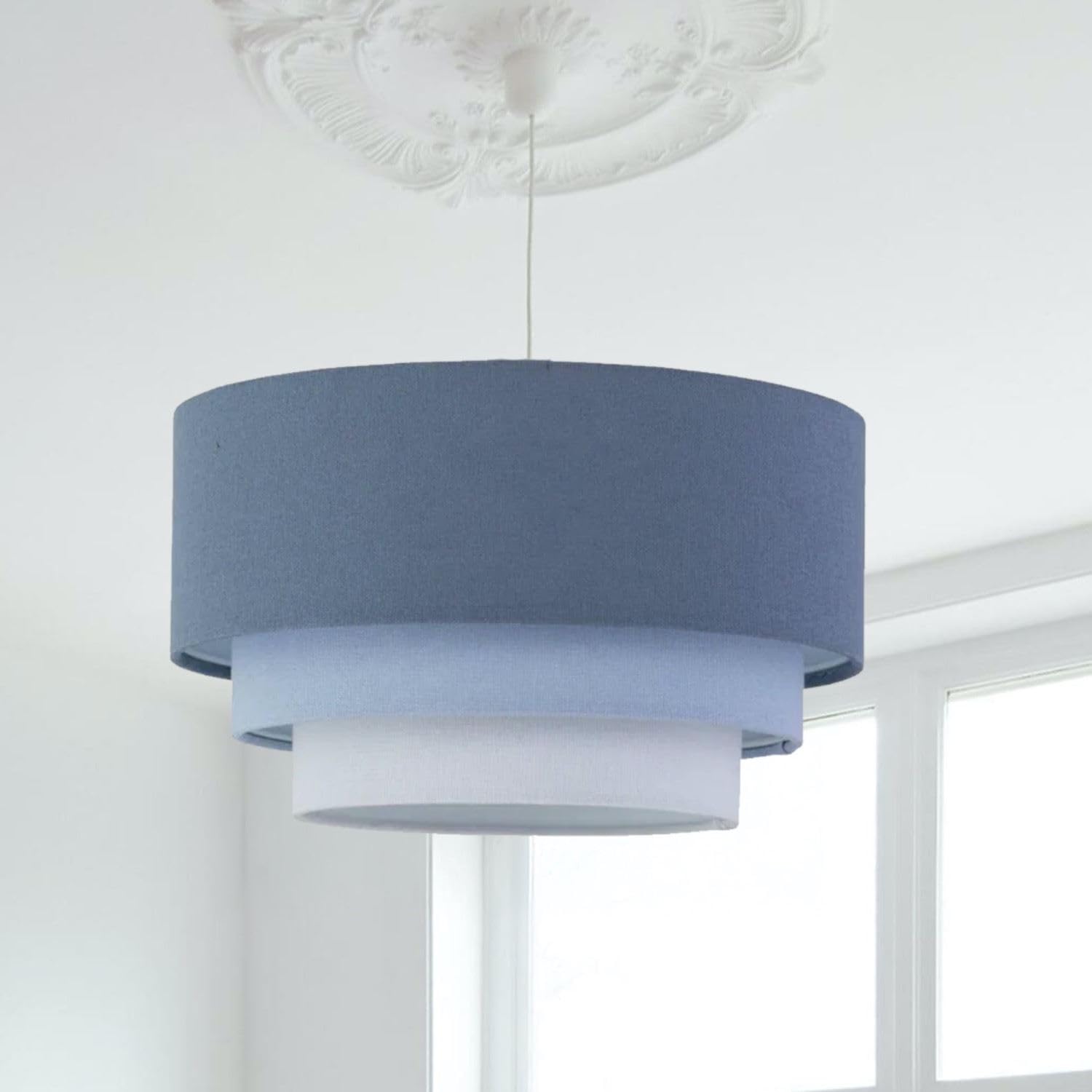 First Choice Lighting Gabi Blue Ombre Linen 3 Tier Ceiling Light Shade from B&Q