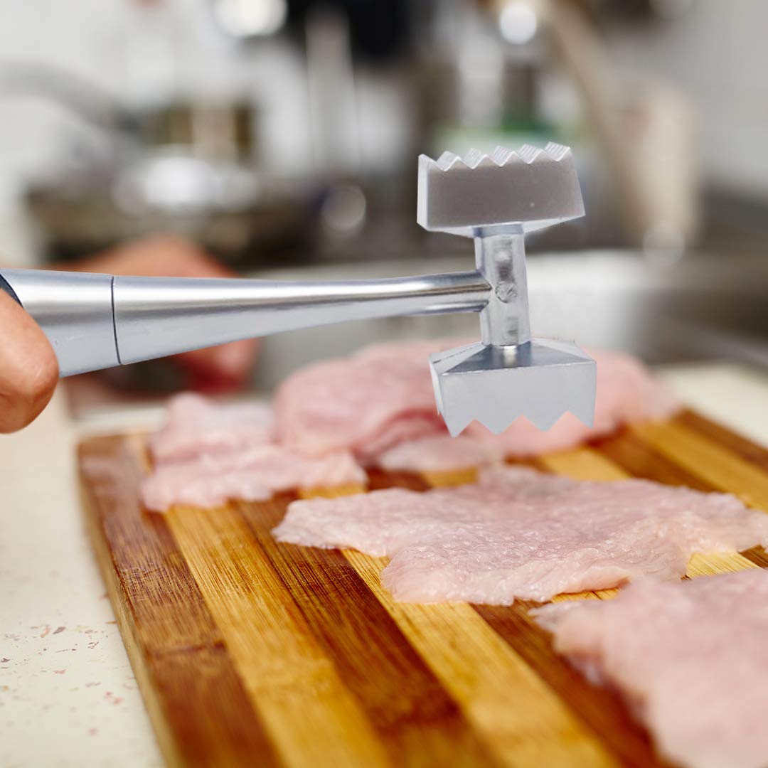 Joejis Metalowy młotek do mięsa, wytrzymały, dwustronny - Tenderiser młotek tłuczek - idealny do steków mielonych piersi kurczaka i ryb - ergonomiczny uchwyt i otwór do zawieszania