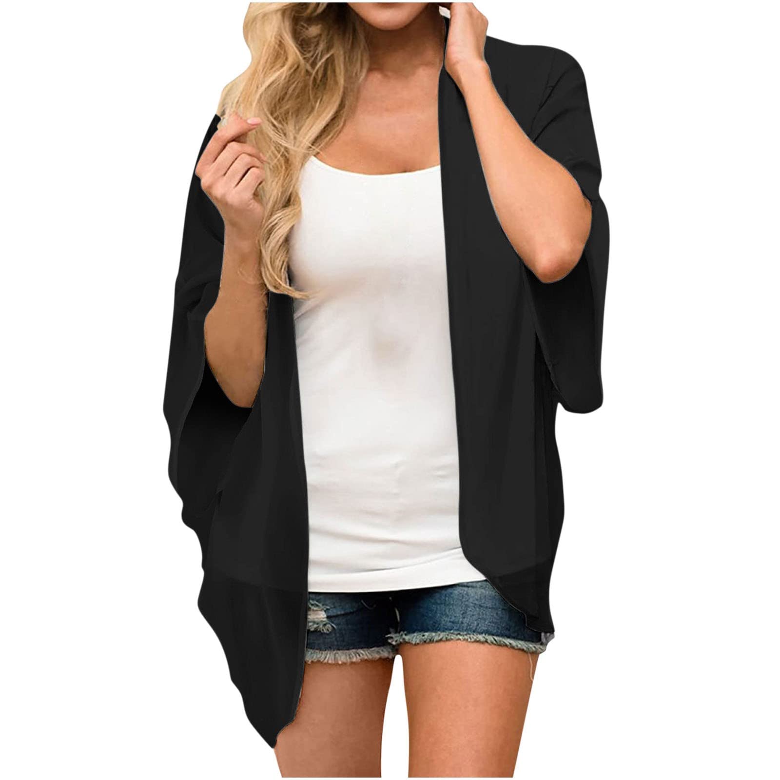 Ladies Floral Print Boat Neck Puff Sleeve Casual Loose Kimono Cardigan Cover Up Tops Beach Festival Shirt