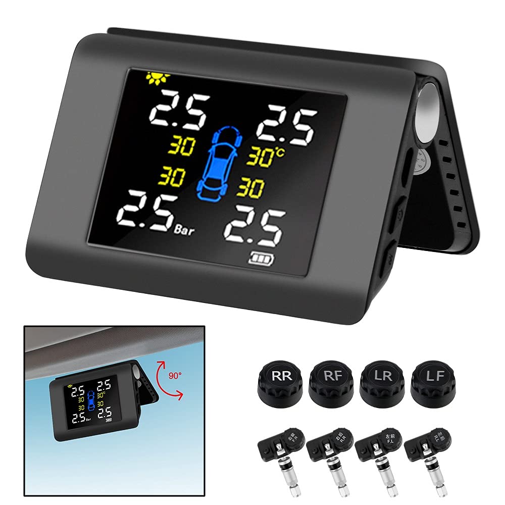 Tpms Système de surveillance de la pression des pneus de voiture Affichage de l'alimentation solaire avec 4 capteurs externes ou intégrés Capteur Pression Pneu (Color : Internal Sensors)