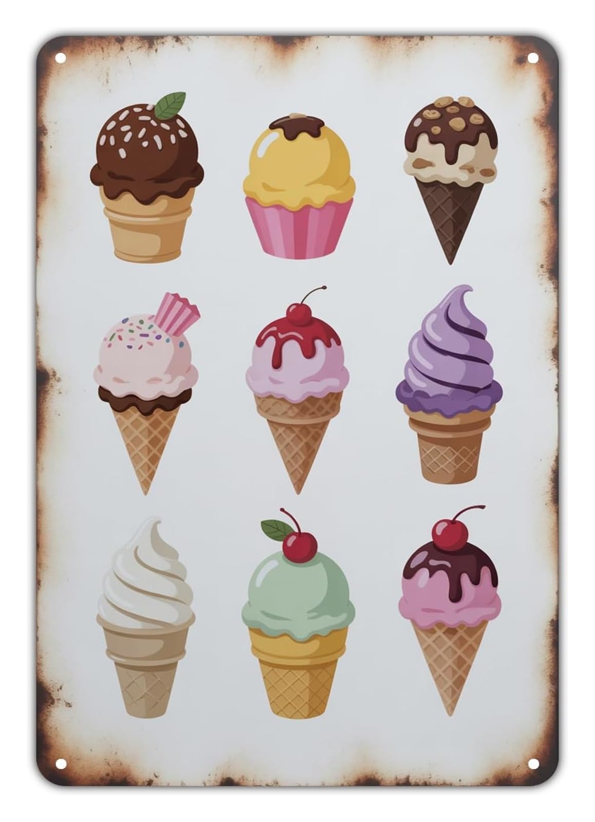 Pknvkzidk One Color Vintage Food Metal Sign Ice Cream Cones Pastel Color Pop Rustic Tin Plate For Farmhouse Dining Room Laundry Nook 8 X 12 Inch