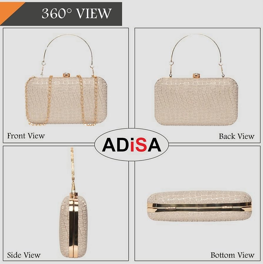 ADISA textured formal party clutch with gold chain for women and girls - Image 2