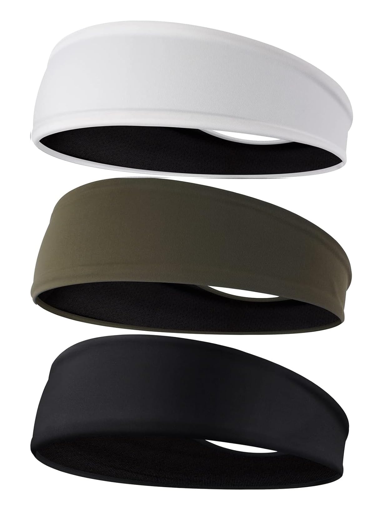 PAROPKAR 3-Pack Head Band for Men, Sport Sweatbands for Running Fitness Yoga Cycling, Sweat Wicking Non Slip for Unisex (Black Olive White)