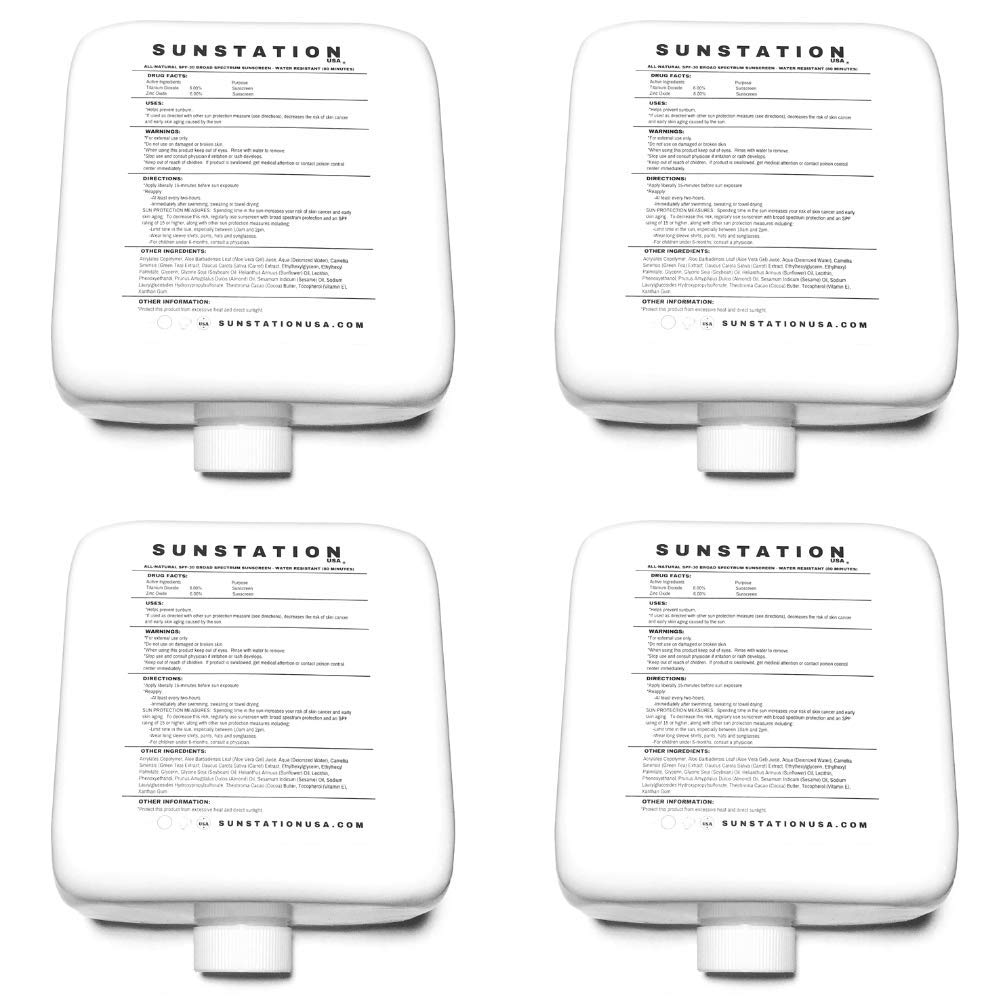 4 Pack Sunscreen Refill - SPF 30 Broad Spectrum 100 All-Natural Eco-Friendly Sunscreen by Sunstation USA