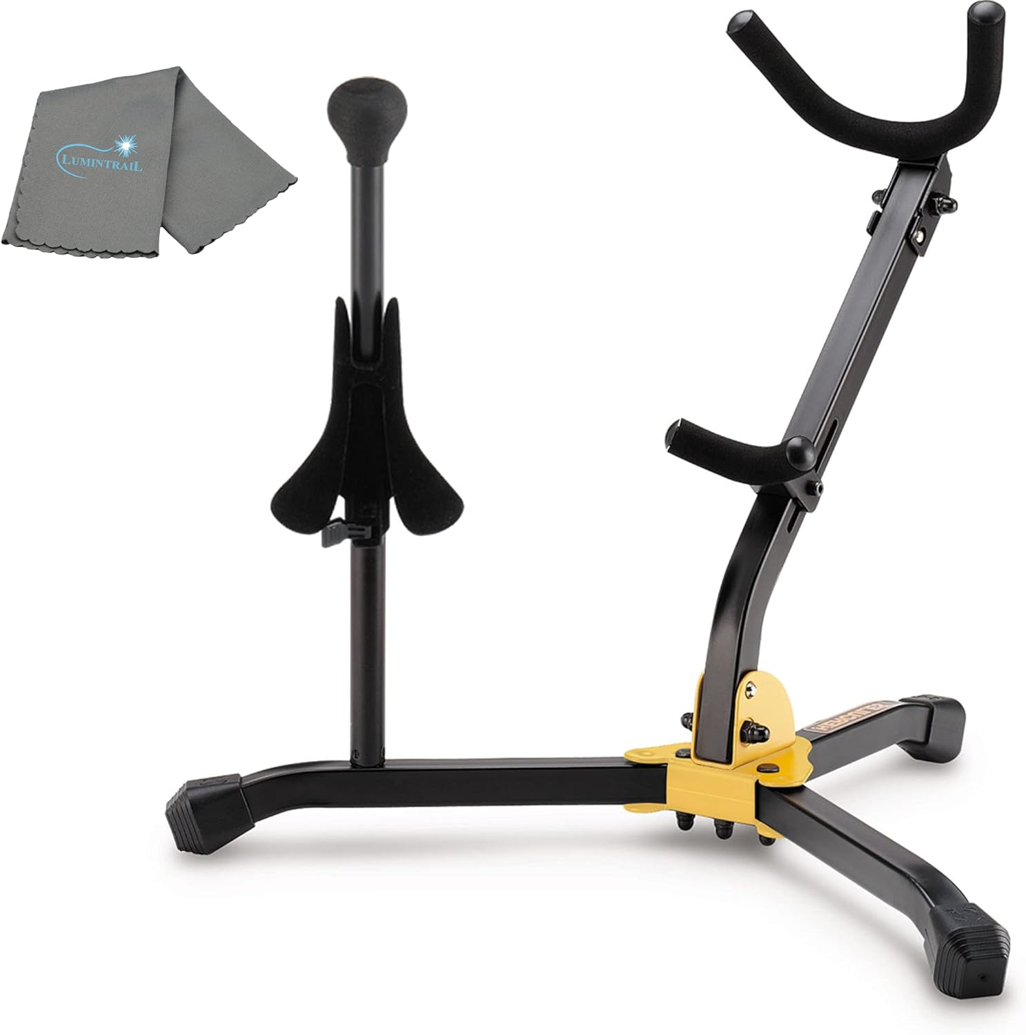 Hercules AltoTenor Saxophone and Soprano Saxophone Stand DS533BB with Bag and a Lumintrail Cleaning Cloth