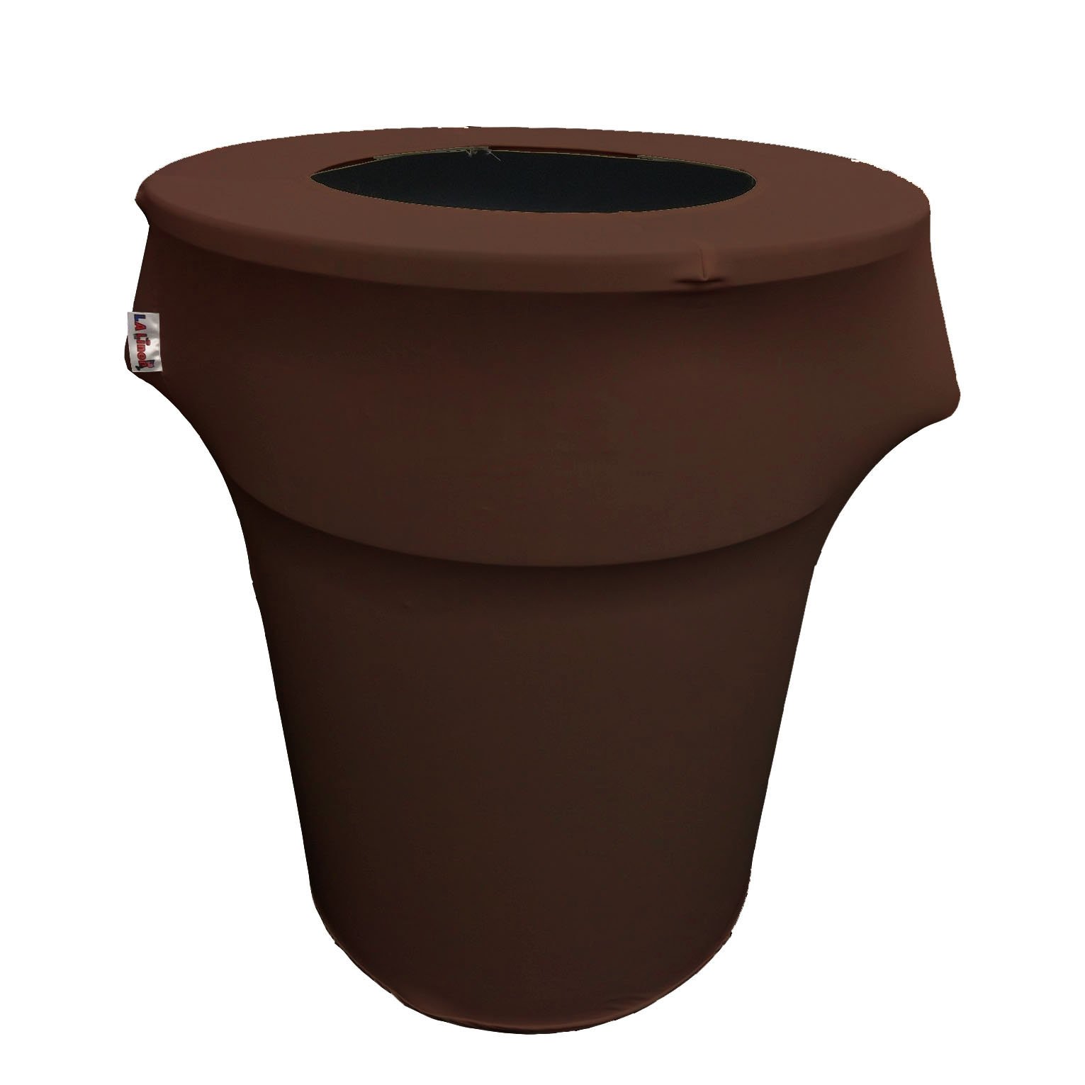 LA Linen Stretch Spandex Fitted Trash Can Cover 55-Gallon Round, Bin Waste Container Cover, Outdoor Indoor Patio Backyard Decor, Brown