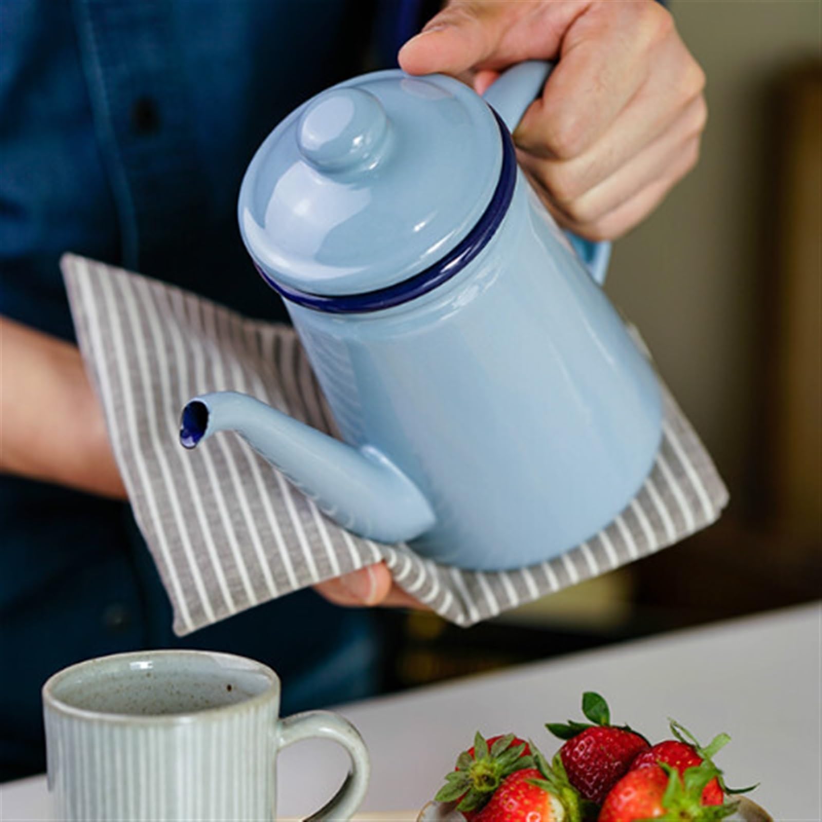 Czajniki przelewowe do kawy 1100ML emaliowany czajnik do herbaty odkryty czajnik kempingowy z końcówką ręcznie parzony dzbanek do kawy długa wylewka wąskie usta czajnik