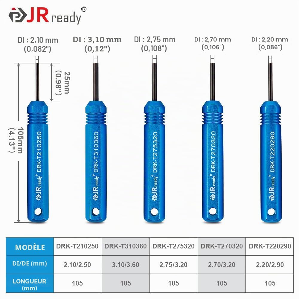 JRready ST5228 Kit d'outils d'extraction pour connecteurs à broches et douilles JST/AMP .157,5 cm/Molex .157,5 cm et 0,236,2 cm, connecteur mâle et femelle 5 pièces tailles