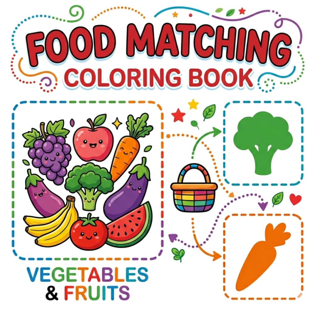 Food Matching Coloring Book for Toddlers Ages 2–4: Fun Matching Activities with Fruits, Vegetables and Food Objects | Preschool Learning Workbook with ... First Matching & Learning Coloring Series)