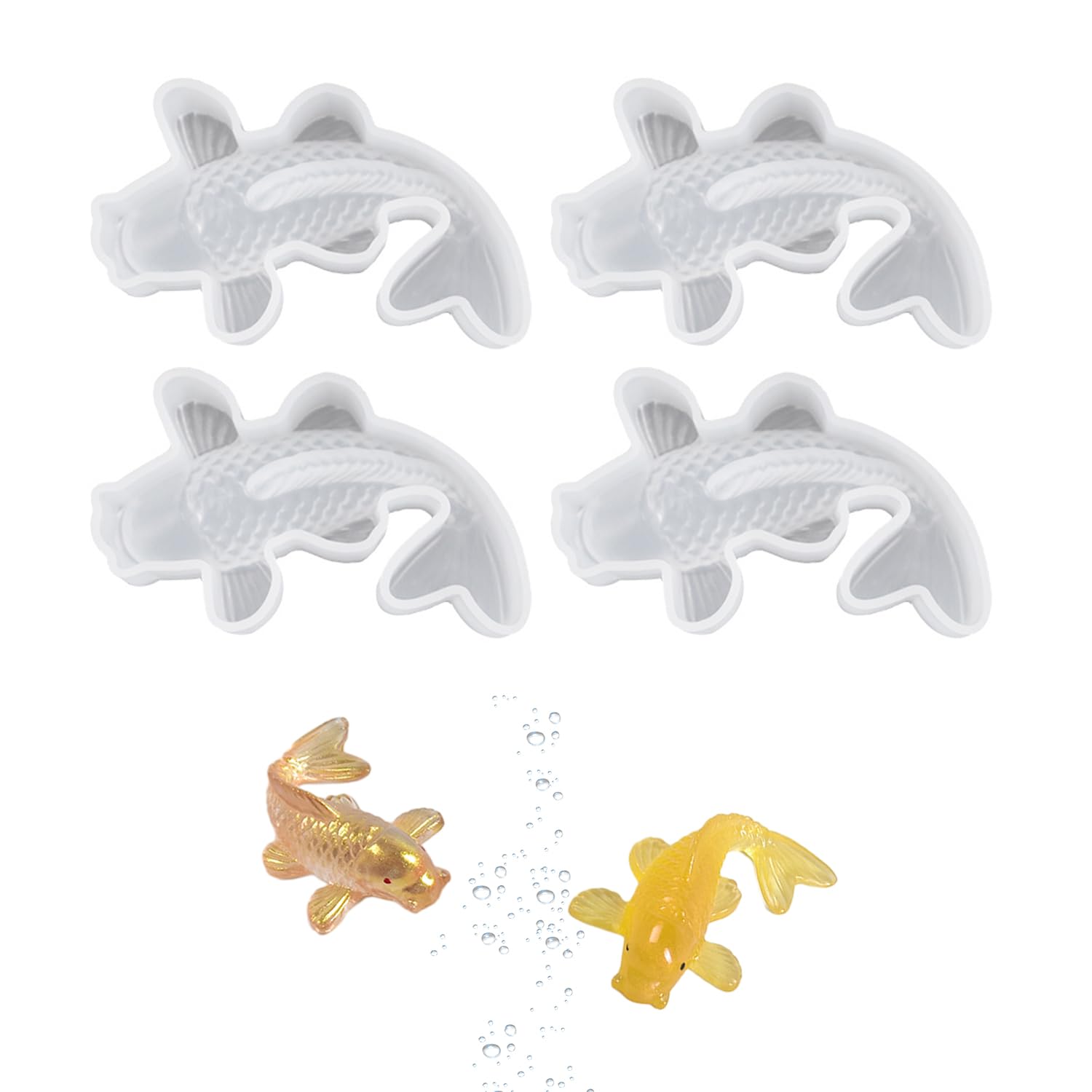 4-Piece Silicone Koi Pouring Mold - 3D Animal Resin Mold for DIY Cake Baking, White, 6cm*4cm*2cm
