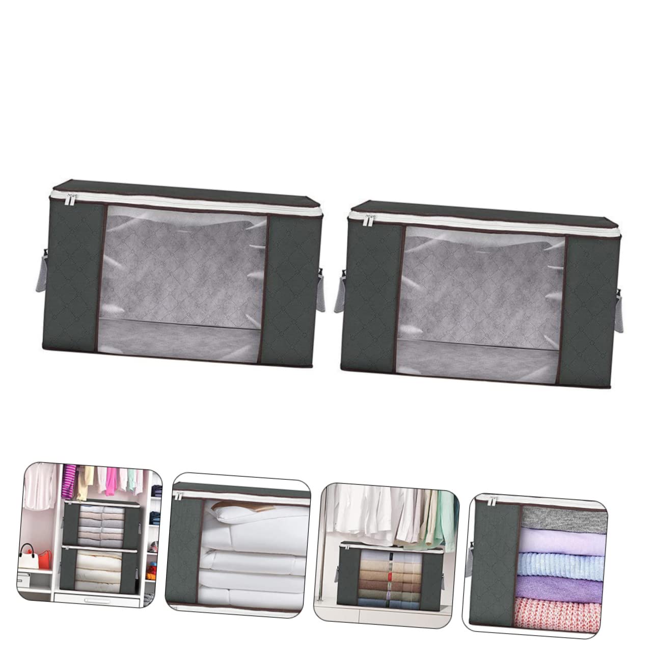 Vaguelly 2pezzi Borsa Portaoggetti Per Trapunte Organizer Con Finestra Trasparente Contenitori Per Riporre Vestiti in Non Design Pieghevole e Cerniera Per Armadietto o Sotto Letto