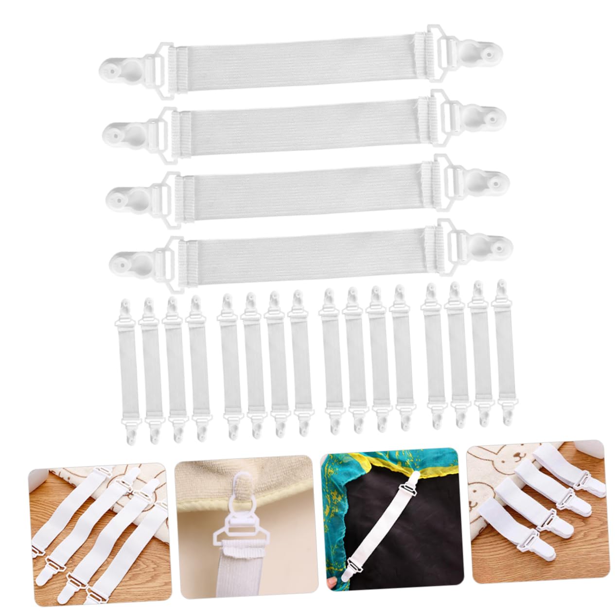 HOODANCOS 20pcs Bed Sheet Holder Straps Elastic Sheet Clips for Firm Fitted Heavy Duty Gripper Fasteners to Keep Bedding Neat and Tidy Multi Purpose Use for Mattresses and Comforters