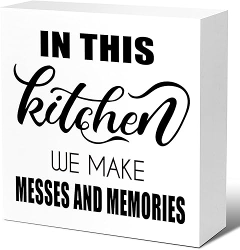 Letrero rústico de cocina, con texto en inglés "In this Kitchen We Make Messes and Memories", letreros de madera para cocina de granja, decoración