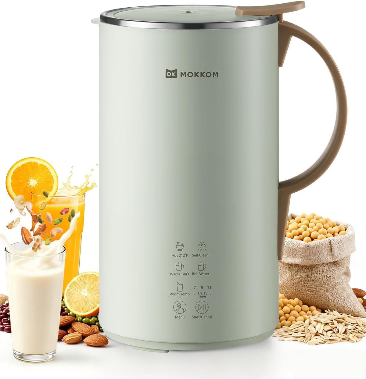 MOKKOM Nut Milk Maker, Automatic Almond Milk Machine for Homemade Plant-Based Beverages, Oats, Soy, Dairy Free, 20 oz With Delay Start/Keep Warm/Self-Clean/Boiling, Cardamom Green