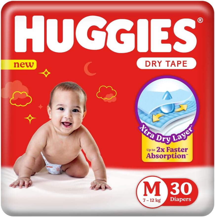 Complete Comfort Dry Tape Medium (M) Size Baby Tape Diapers, 30 count, with 5 in 1 Comfort