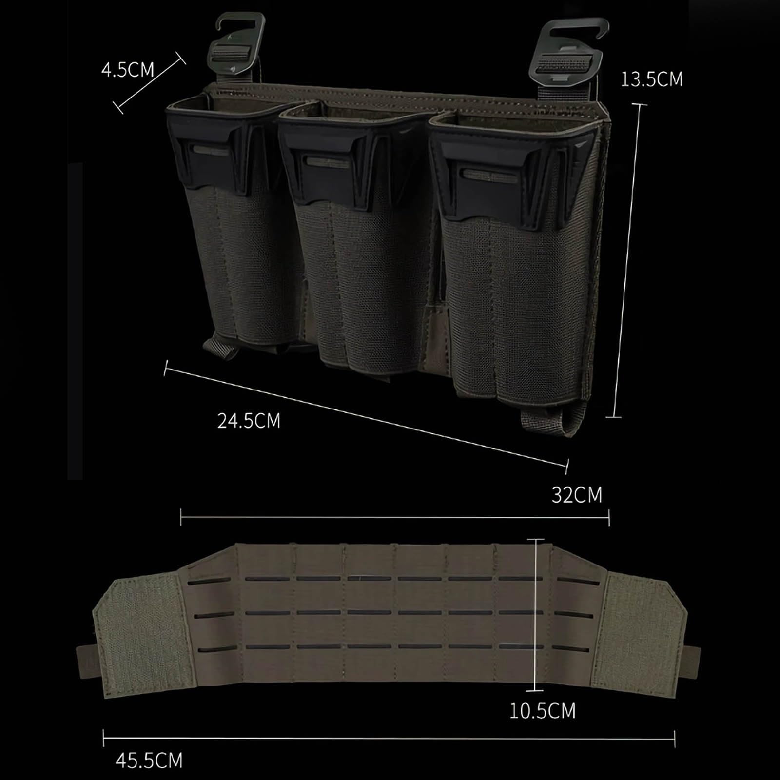 Taktyczna Kieszeń Administracyjna Z Trzema Kieszeniami Na Magazynki, Adapterem Molle Do Płyt Montażowych Do Akcesoriów Myśliwskich Airsoft Military(Gray)