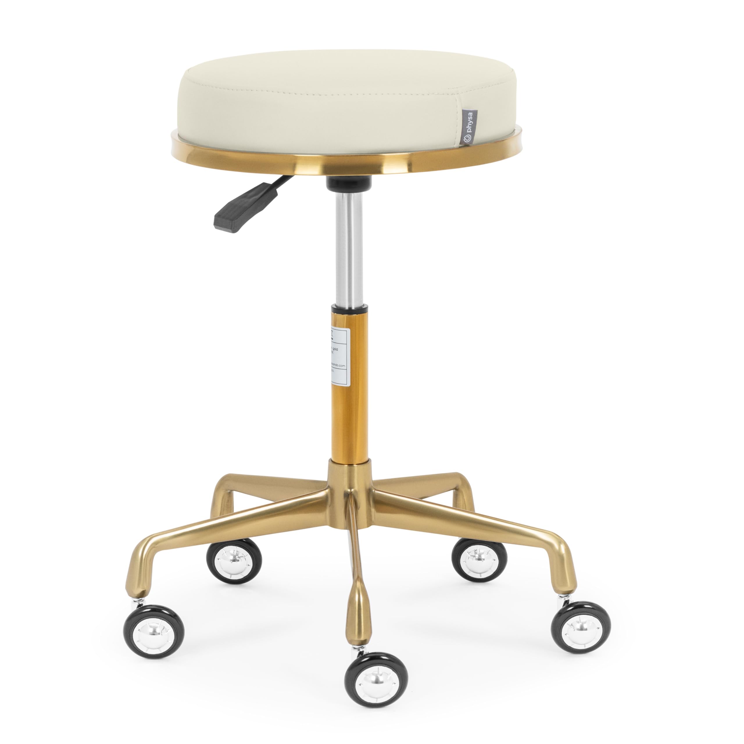 Physa Rollhocker höhenverstellbar 51-64 cm belastbar bis 150 kg Beige/Golden höhenverstellbar 360° drehbar PVC-Bezug Sitzfläche aus Schaumstoff Arbeitshocker mit Rollen Drehhocker