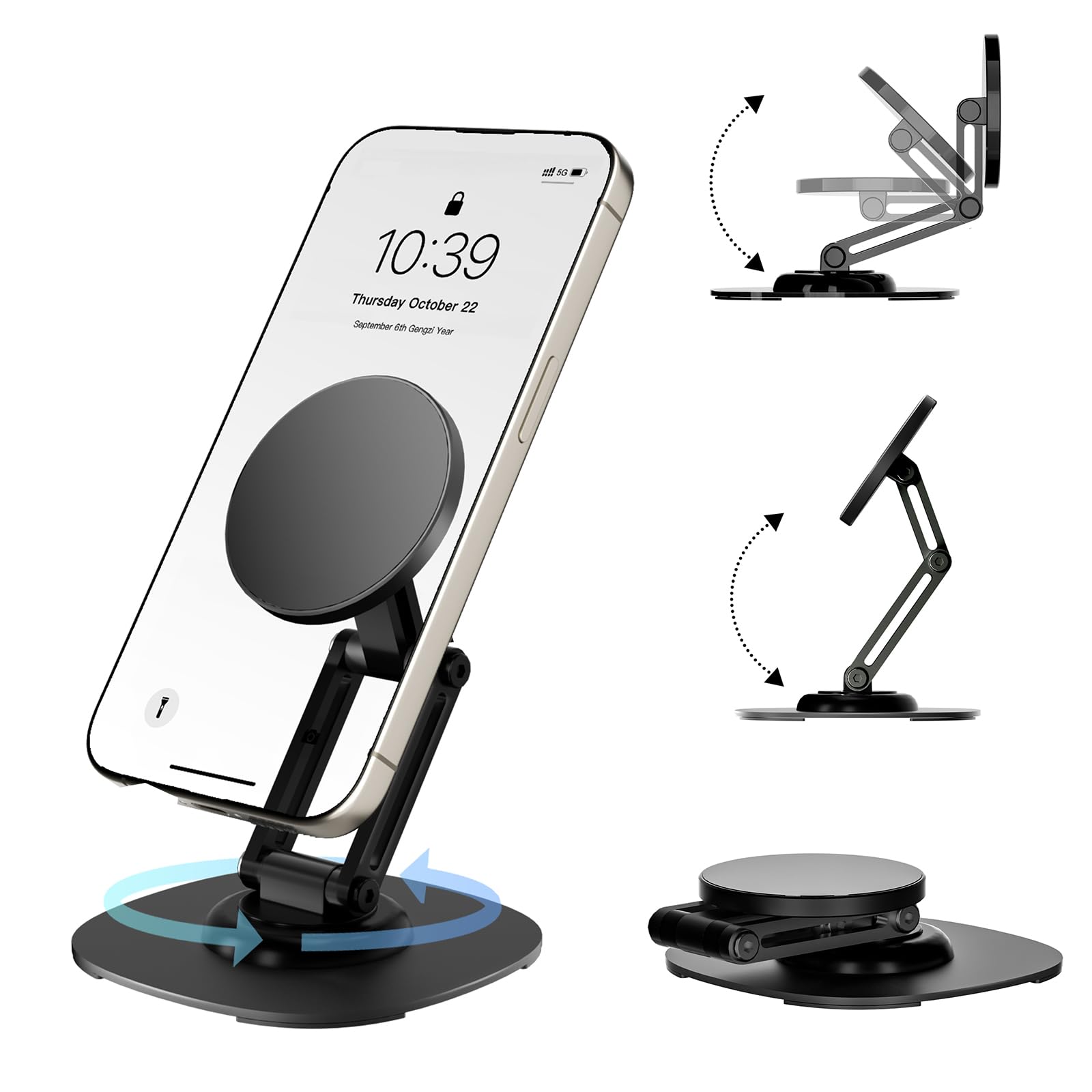 Magnetic Phone Stand Compatible with iPhone Stand for Desk Angle Free Ajustable Ergonomic Design 360 Degree Rotation Portable for iPhone or Cell Phone