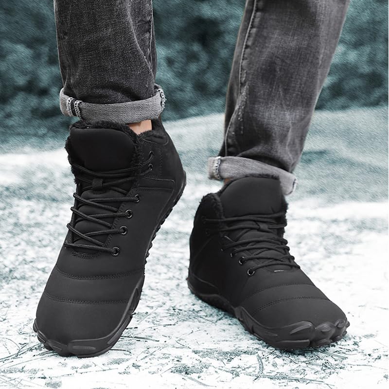 Hike Shoes Barefoot Men's Winter Warm Zero Drop Snow Boots Outdoor Waterproof Anti-Slip Wide Toe Box Five Finger Sneakers for Hiking Walking2