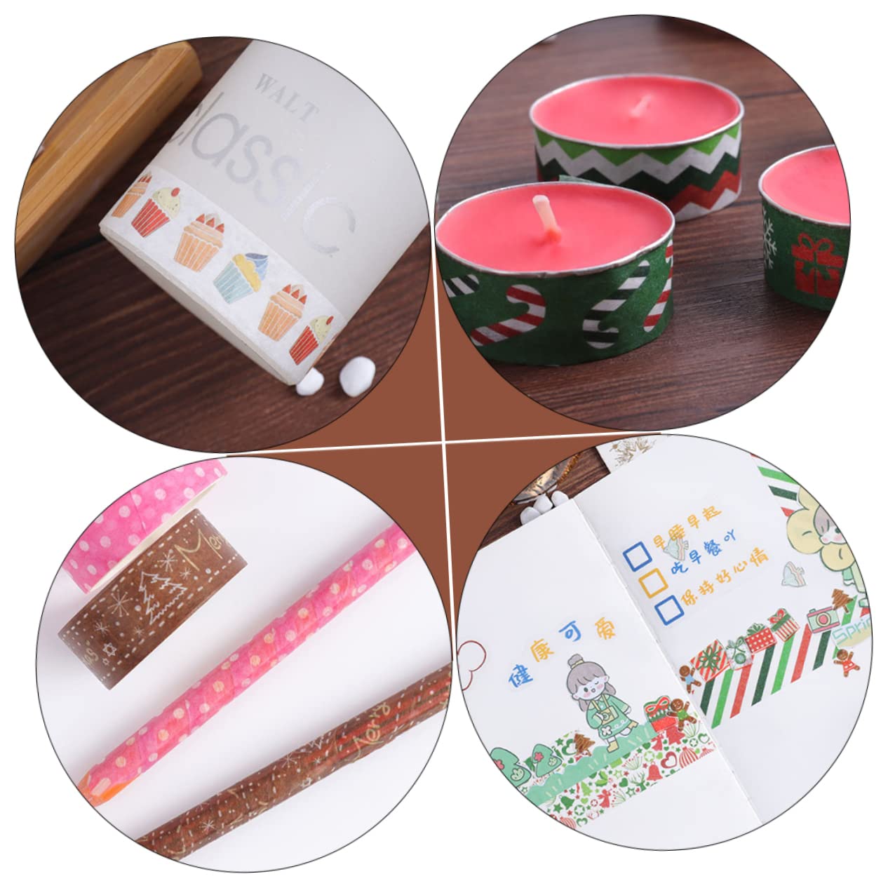 SEWACC 192rollos Cintas Decorativas De Washi para Navidad Adhesivos Temáticos para Manualidades Scrapbooking y Decoración De