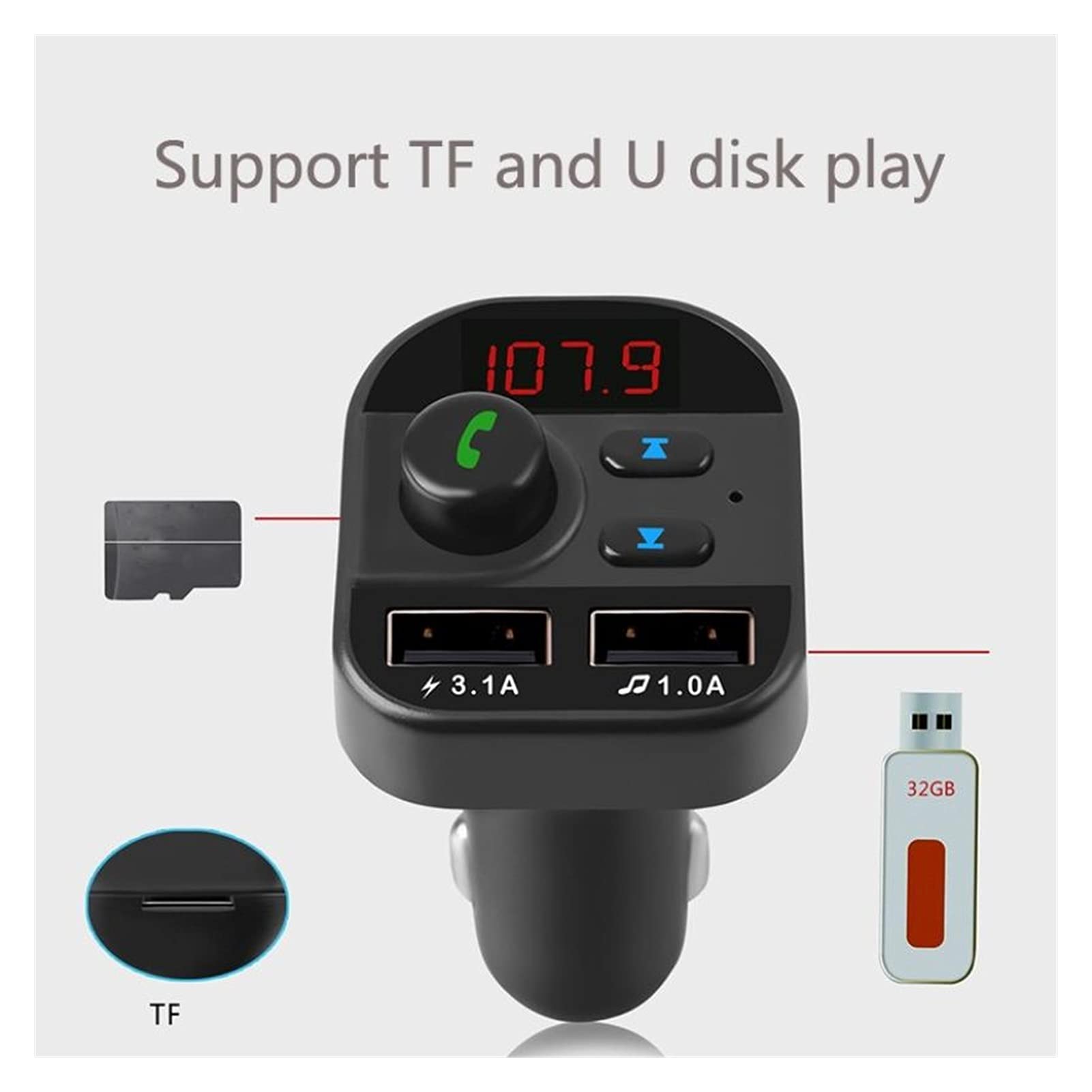 Adaptador de Audio Bluetooth 2pcs transmisor FM convertidor Bluetooth Coche Manos Libres Bluetooth inalámbrico FM Transmisor modulador LCD MP3 Jugador USB Kit de Cargador
