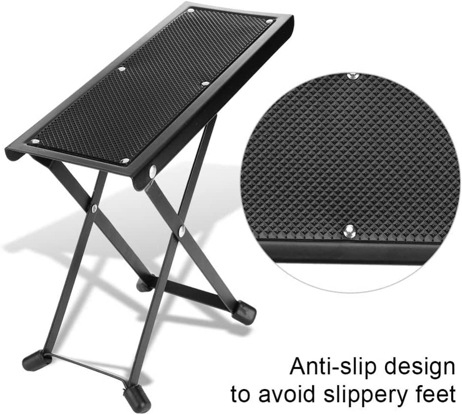 Image of kh Guitar Foot Stool 5 Adjustable Height Folding Foot Rest Made of Solid Iron Guitar Foot Stand for Classical Guitar Non Skid Metal Guitar Pedal for Comfortable and Solid Support