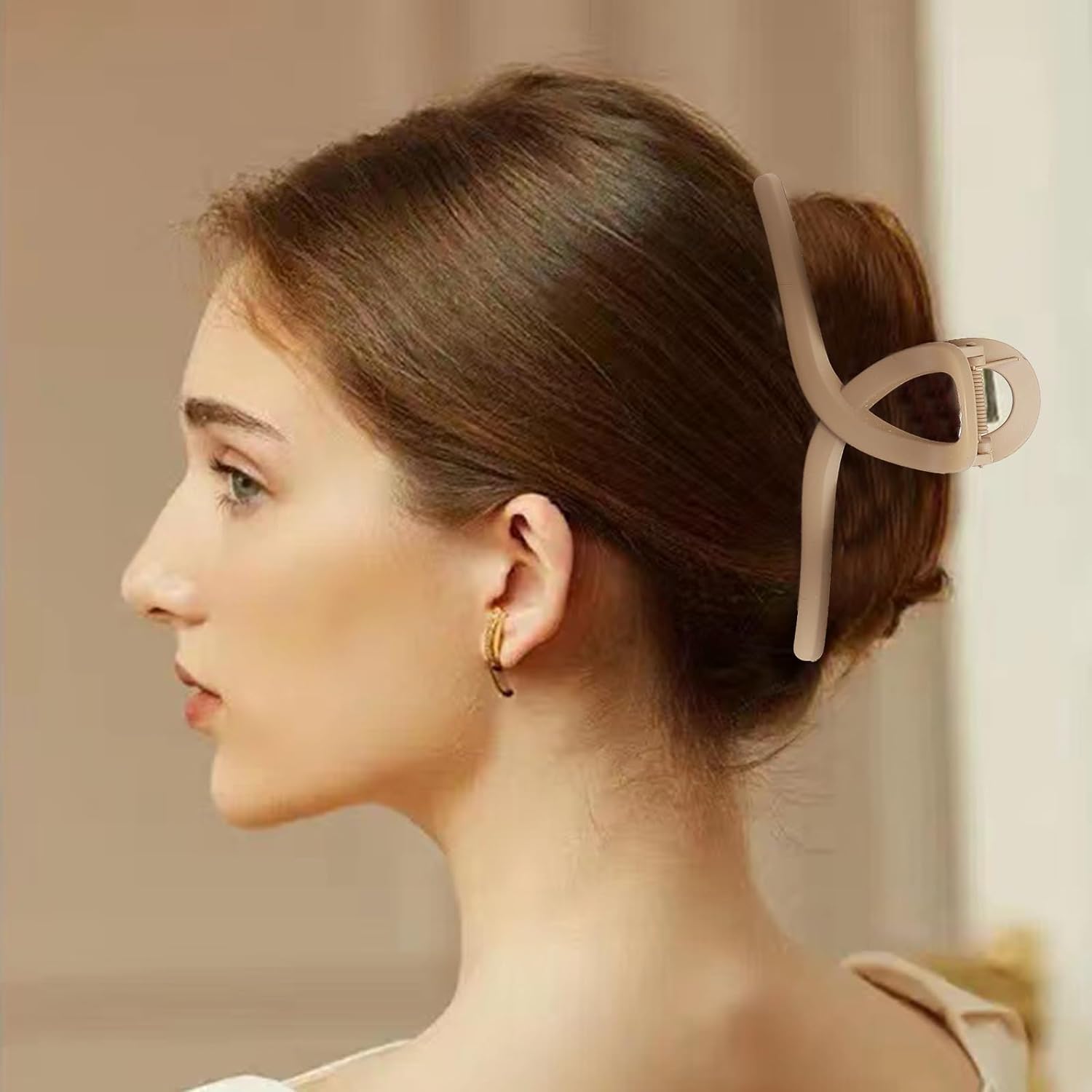 Bakefy- 4 pcs Extra Large Hair Claw Clips for Thick Long Hair, Non-Slip Square Rectangle Jumbo Big Strong Hold Jaw Clip, Xl Jumbo Claw Clips for Women, Neutral 2