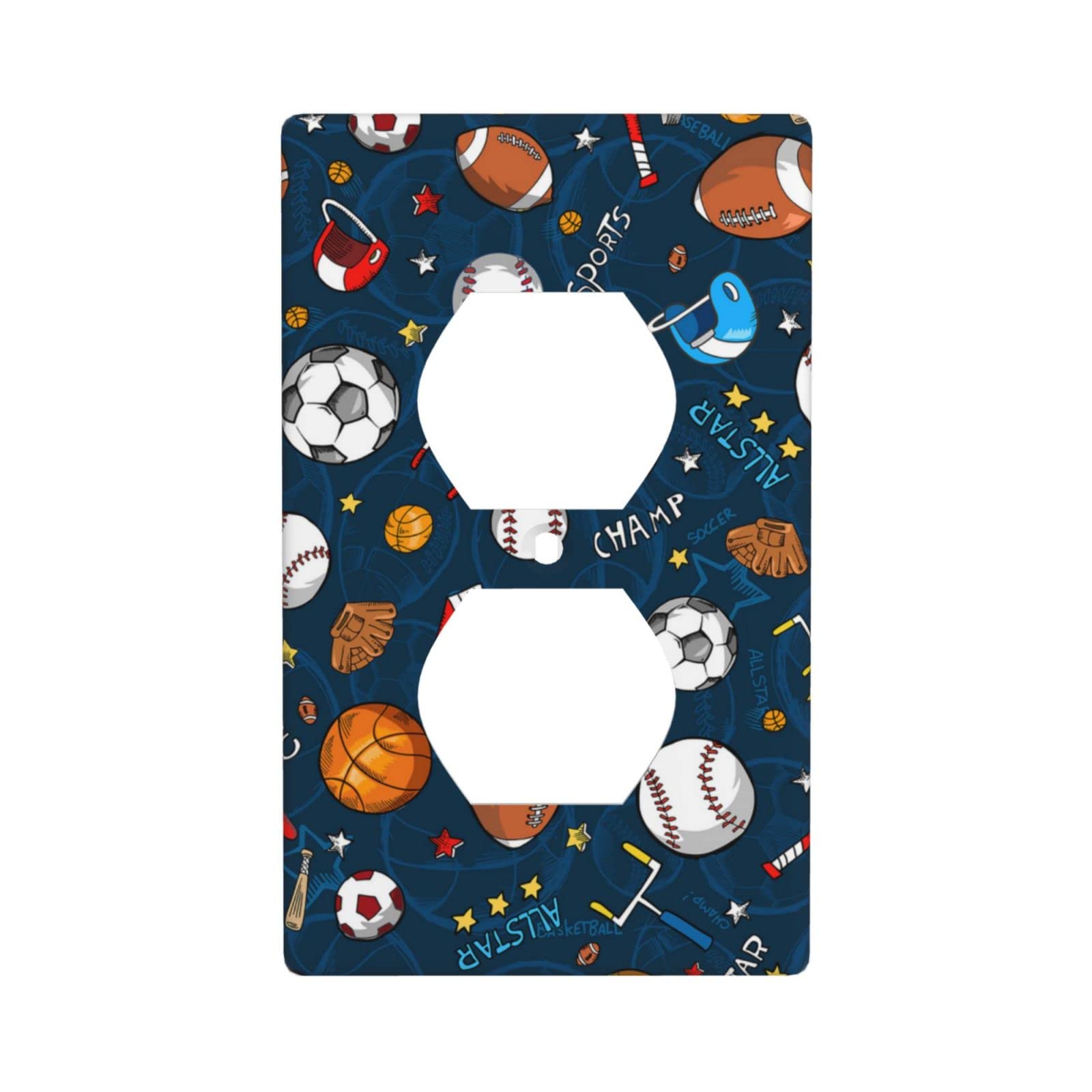 Cartoons Balls Single Duplex Outlet Wall Plate Cover Decorative for Boys Room Bedroom Bathroom kitchen-Sports Basketball Baseball