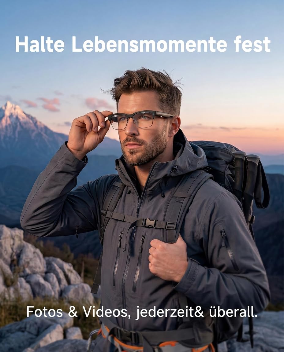 TOOBUR AI Smart Glasses mit 8MP Kamera, 1080P Anti-Shake HD Video, 2 Paar Linsen, Echtzeitübersetzung & Sprachassistent, Bluetooth-Anrufe & Offene-Ohr-Audio für Vlogging, Reisen & Meetings