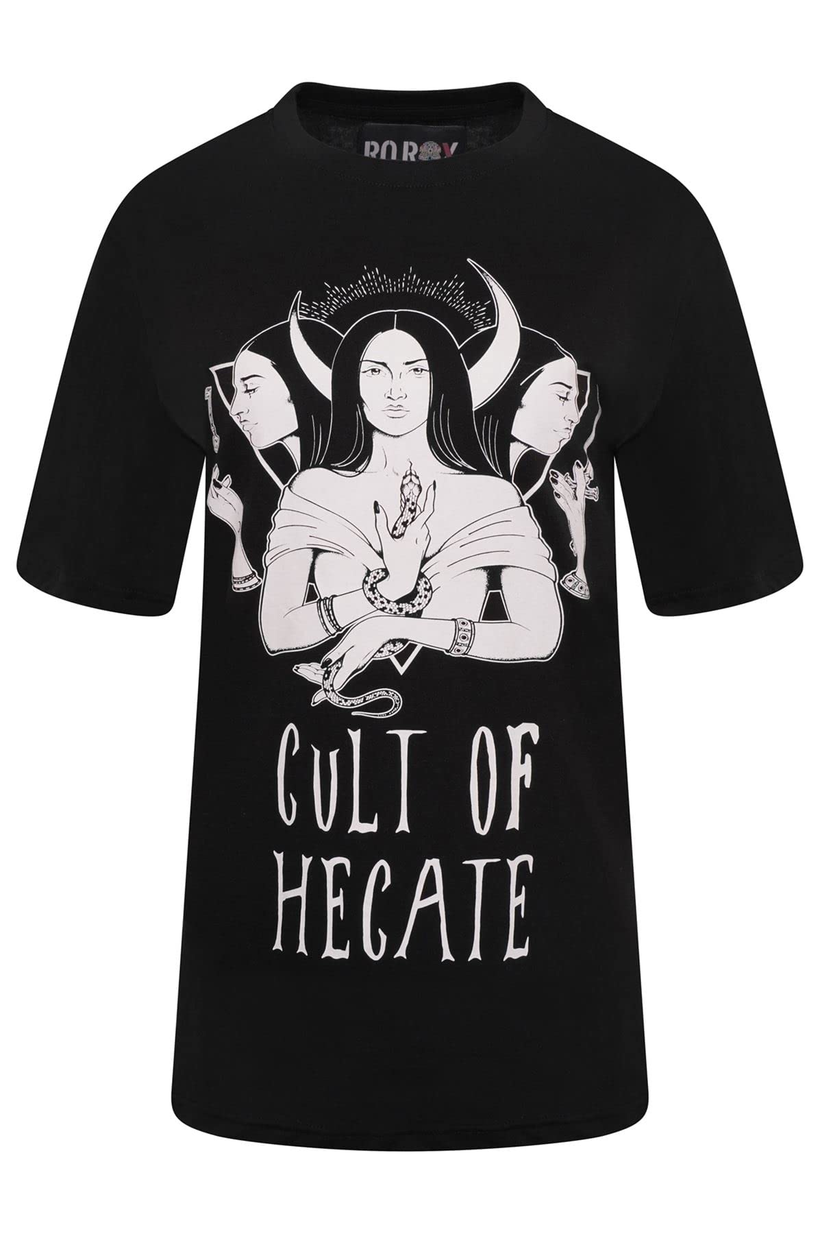 Ro Rox Women's Cult Of Hecate Witchy Gothic T-Shirt Oversized Loose Triple Goddess Wicca Top, Black, S