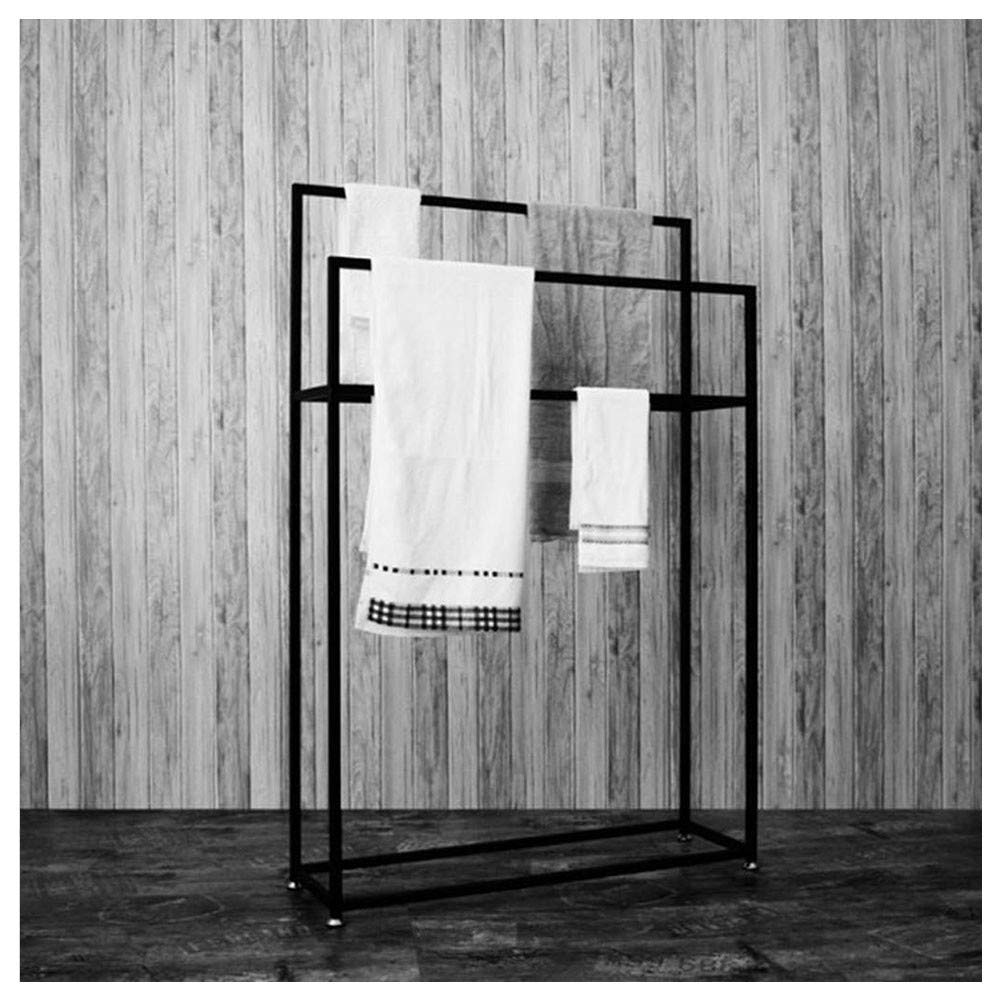 Pool-Handtuchhalter für den Außenbereich, 2-stöckiger Metall-Ständer mit Stabiler Basis, Rostbeständig und Freistehend für Küche, Pool - Schwarz, 85 x 20 x 110 cm