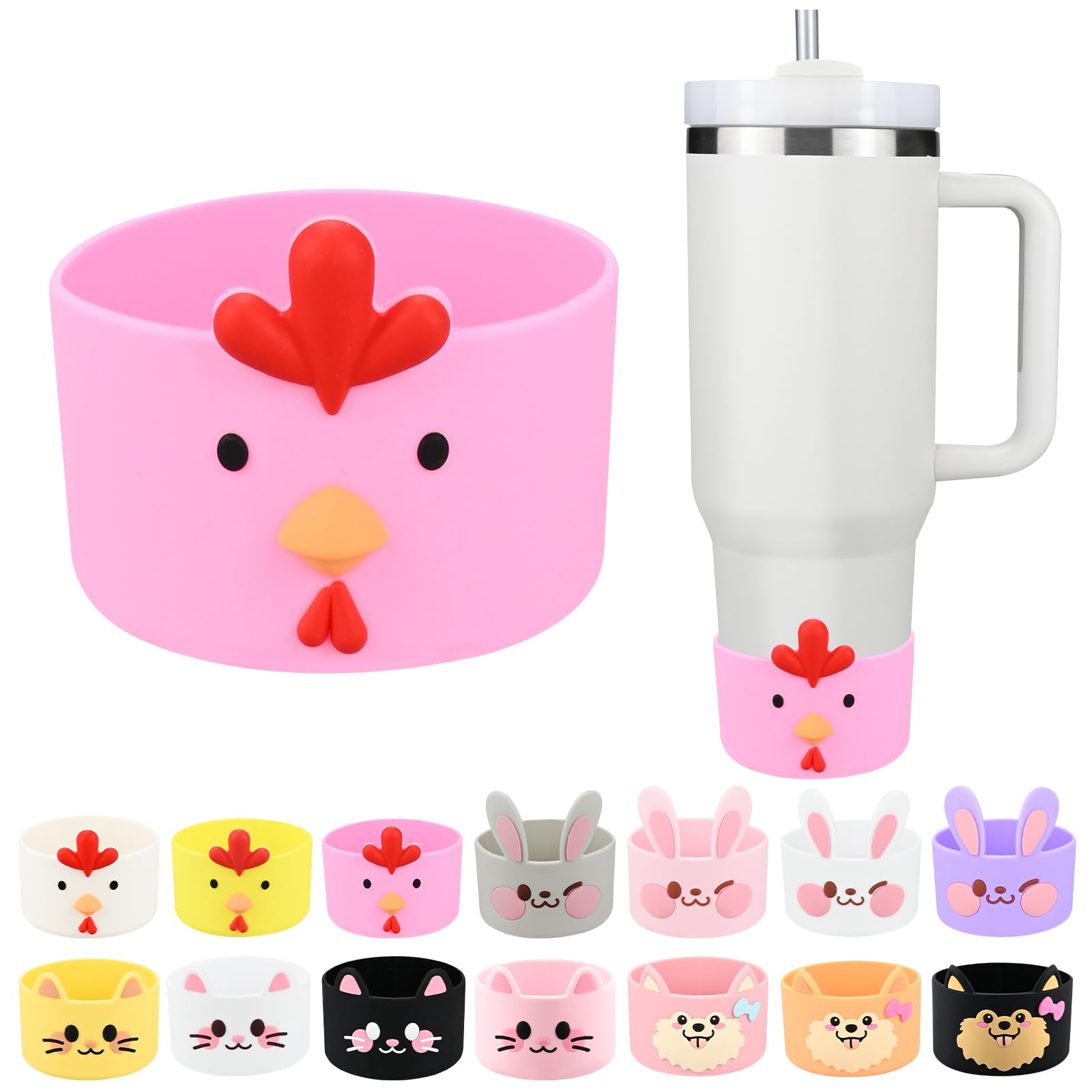 Cute Animal Silicone Boot for Stanley 40 oz, Bottle Bottom Protector Cover for Tumbler, Stanley Cup Boot 20 30 oz, Cup Accessories for Quencher IceFlow
