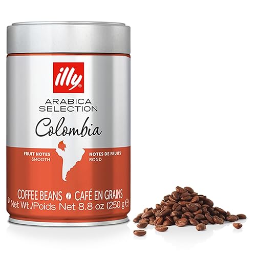 illy Café de la selección arábica de grano entero Colombia, origen único, suave con notas de frutas cítricas, café 100% arábigo, totalmente natural,
