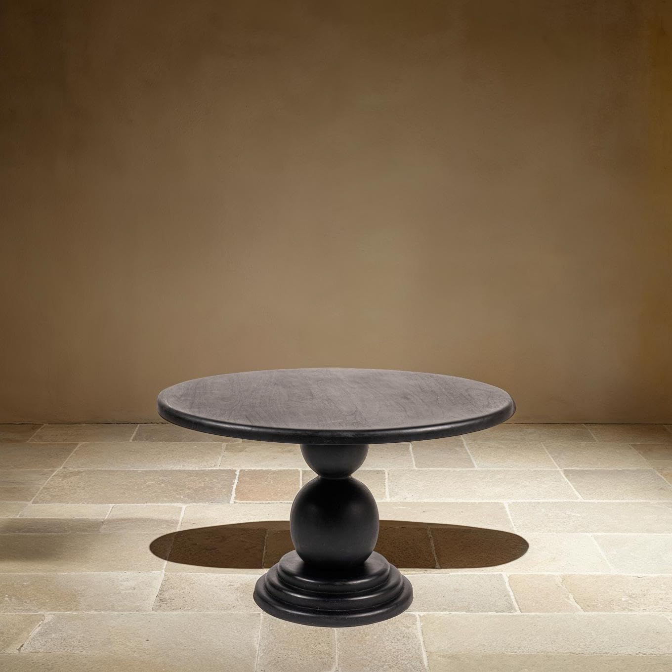 Creative Co-Op Round Mango Wood Bulbed Pedestal Coffee Table, Black