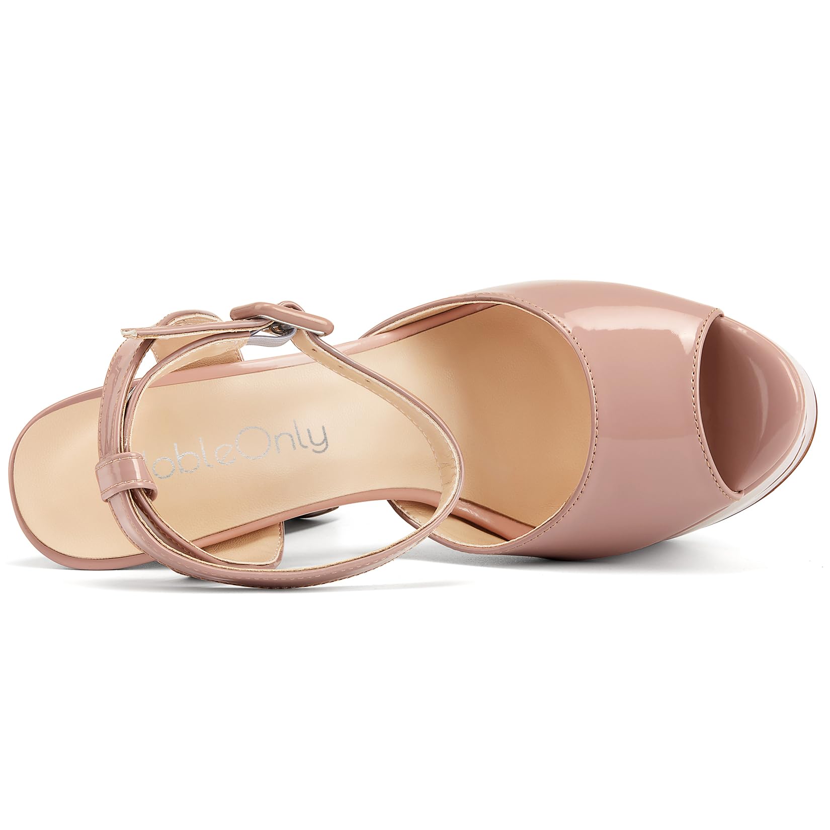 NobleOnly Womens High Block Platform Heel Peep Toe Ankle Strap Sandals Buckle Prom Dress Shoes 5.9 Inches Heels: 11.5 Nude