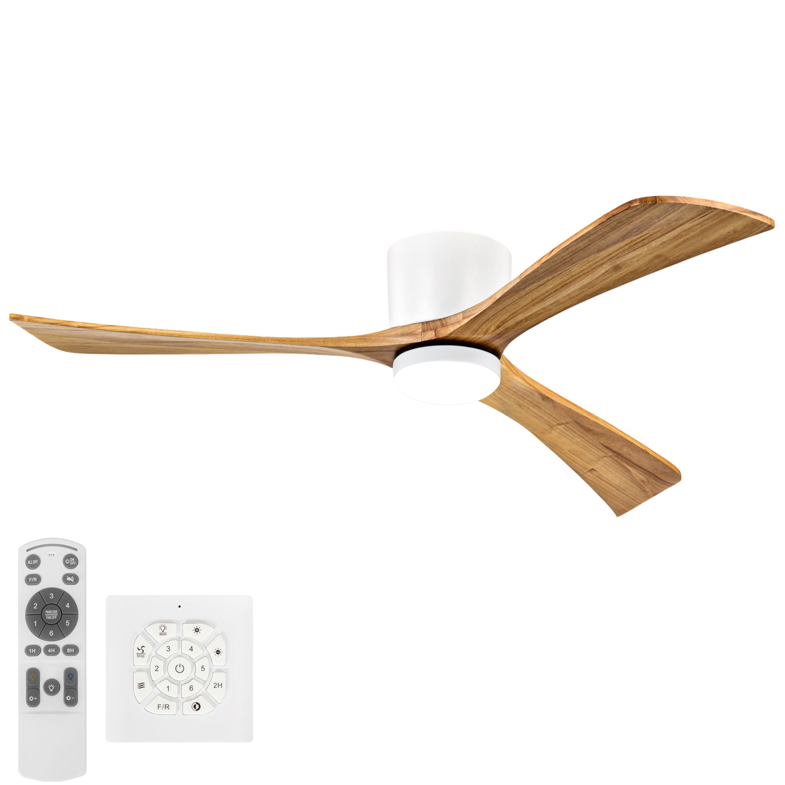 Ceiling Fans with Lights 52 Inch Flush Mount Wood Blade LED Dimmable DC Reversible Modern Ceiling Fan with