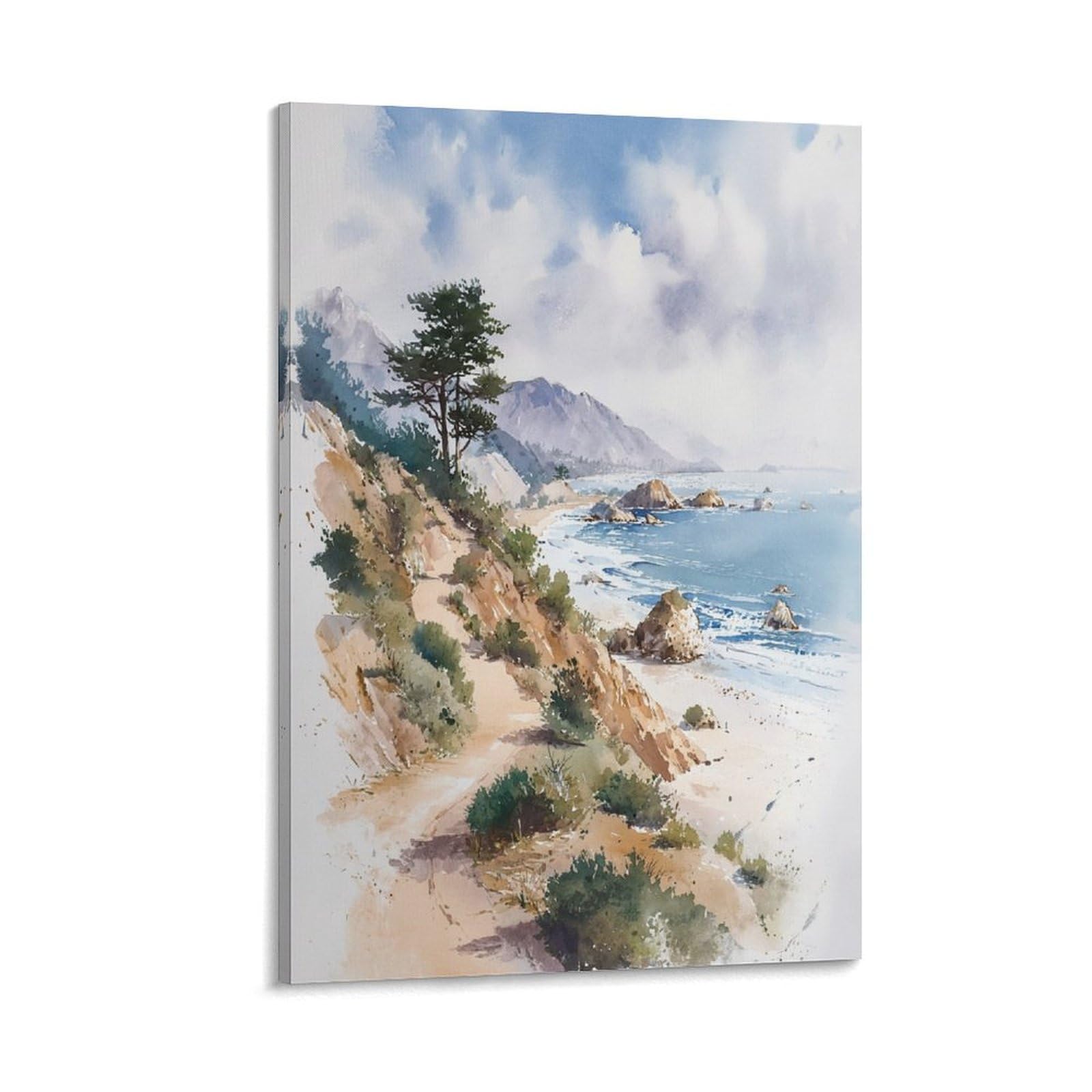 XWYMXZ Pebble Beach Coastal 24x36inch(60x90cm) Vintage Travel Poster Watercolor Canvas Art