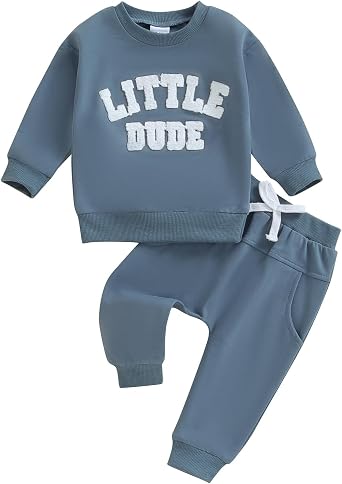 fhutpw Fall Baby Boy Clothes Toddler Embroidery Little Dude Print Long Sleeve Sweatshirt Tops Solid Pants Winter Outfits