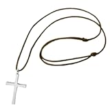 Stainless Steel Cross Necklace for Men - Cross Pendant with 18 Inch Adjustable Black Rope Cord - Mens Cross Necklaces