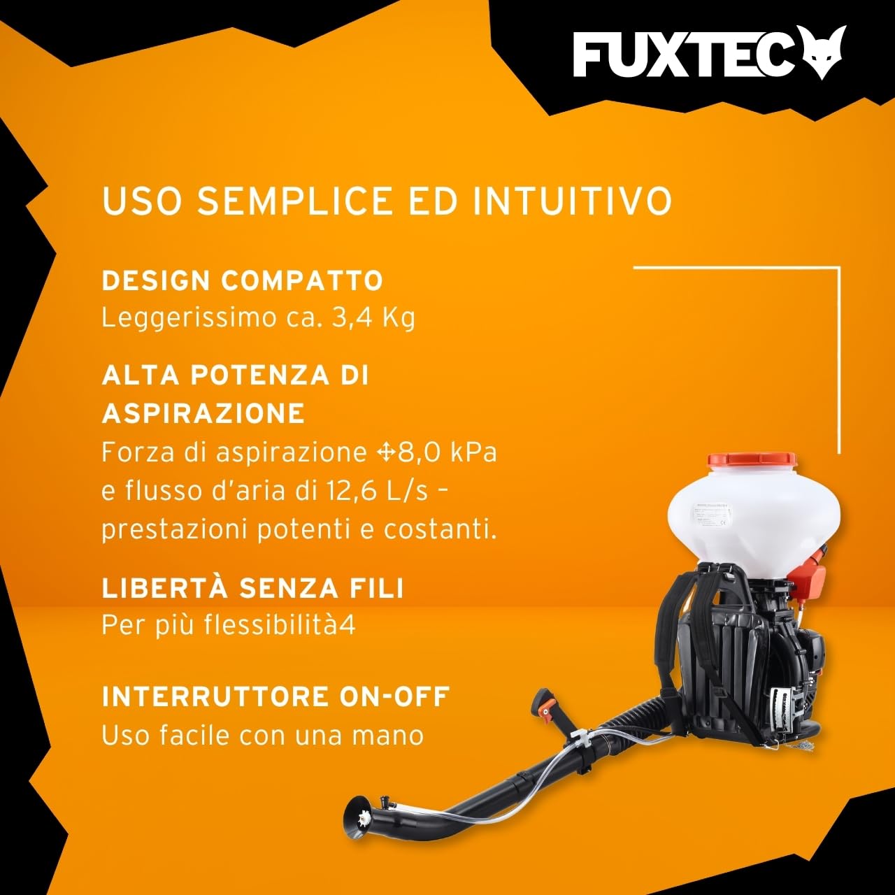 Spruzzatore atomizzatore chimico a zaino Fuxtec - 2 tempi - 2.95CV - motore a benzina - capacità 26L - diserbante - fertilizzante - sale invernale - protezione piante - polvere o liquido - FX-MSP2.2