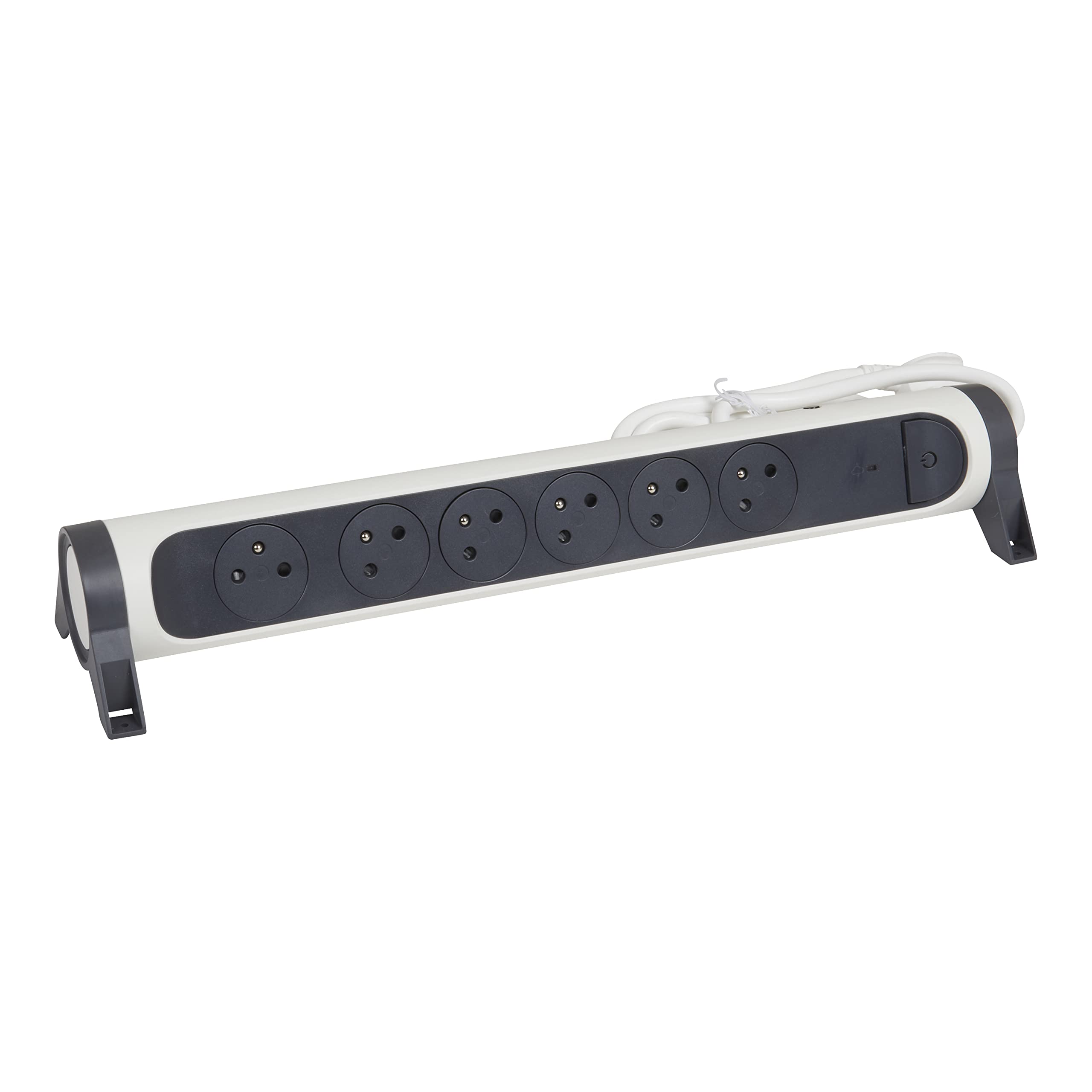 LEGRAND - Multiprise Rotative Avec Interrupteur à Voyant LED + Disjoncteur + Indicateur de Charge - 6 Prises Surface avec Terre - Cordon 1,5m - Blanc et Gris Foncé