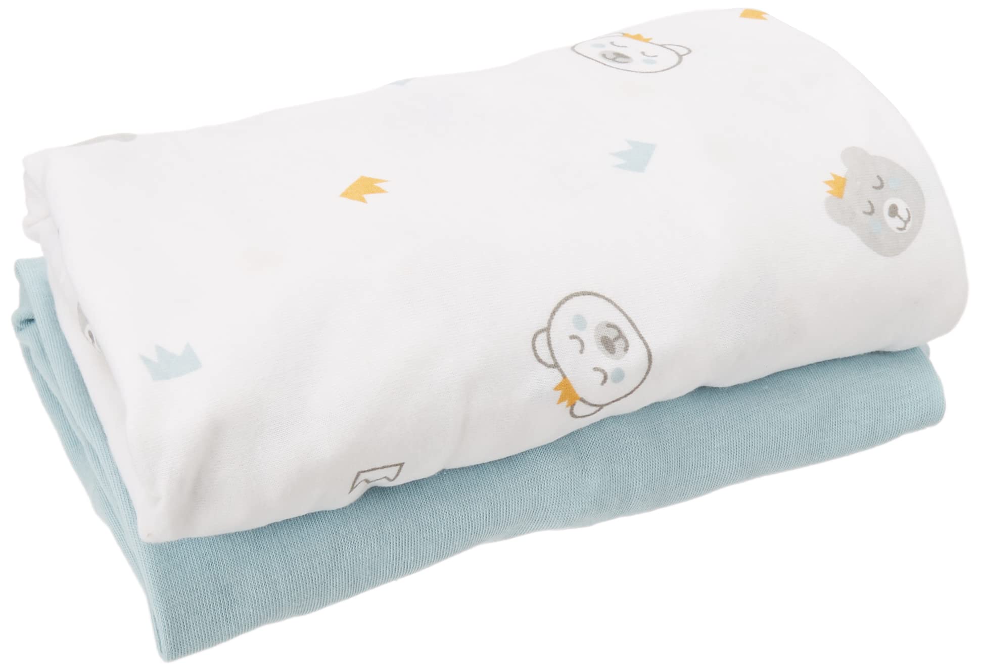 babyCalin Set di 2 lenzuola con angoli, 60x120 cm, Azzurro e Orsetto