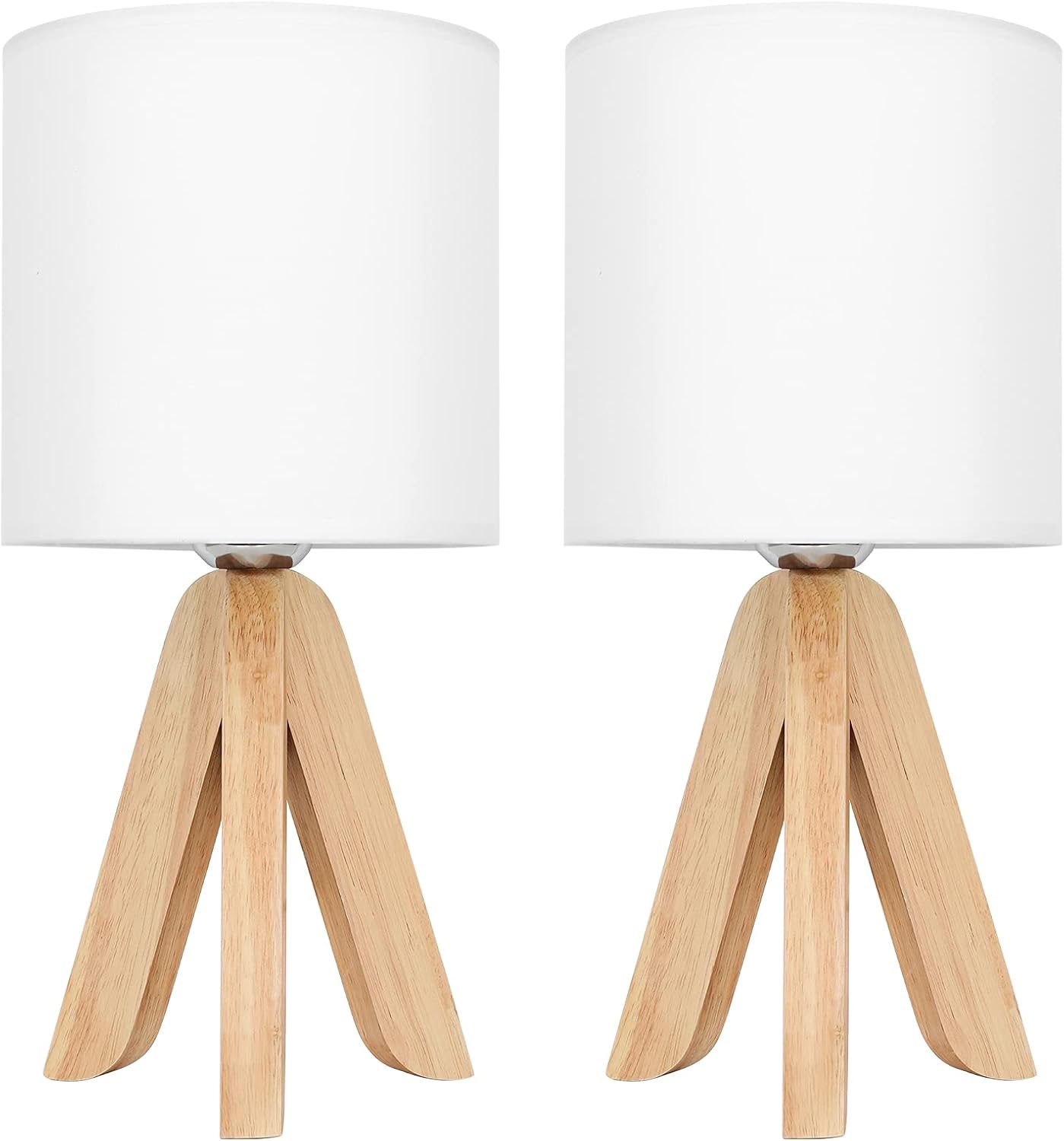 Bedside Table Lamps Set of 2, Cute Wooden Tripod Table Lamps Small