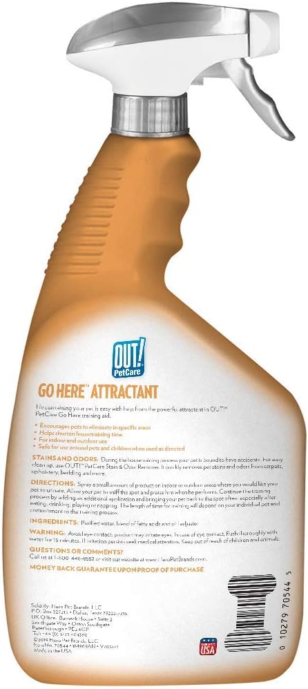OUT! PetCare Go Here Attractant Indoor and Outdoor Dog Training Spray | House-Training Aid for Puppies and Dogs | 32 oz : OUT! : Pet Odor And Stain Removers : Pet Supplies