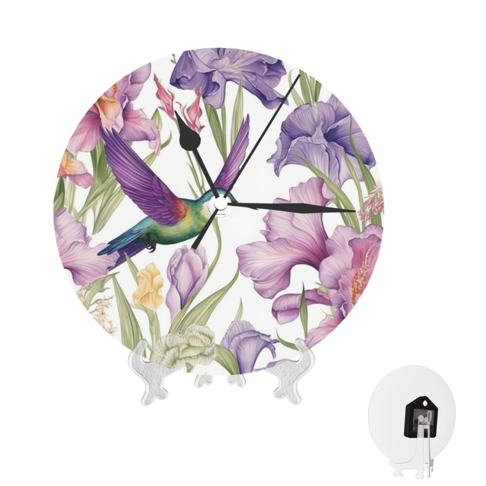 Grande horloge analogique fleurs d'iris à offrir pour la maison