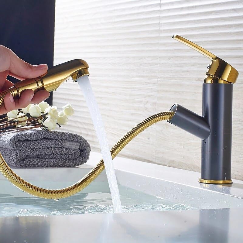 Grifos de lavabo extraíbles dorados y cromado negro con diseño elegante en latón de alta gama